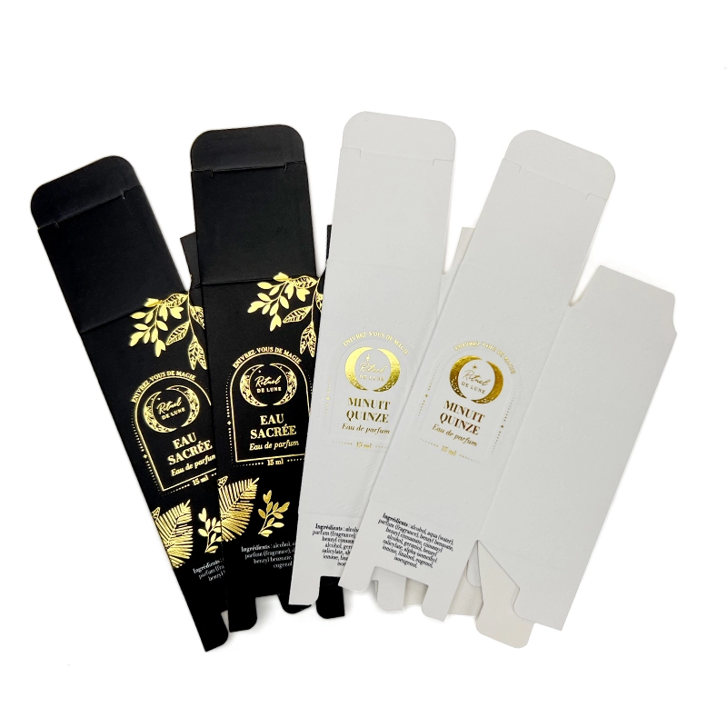 Elegant perfume packaging boxes with gold foil details