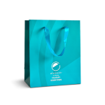 Custom Teal Glossy Paper Gift Bag with Wavy Texture