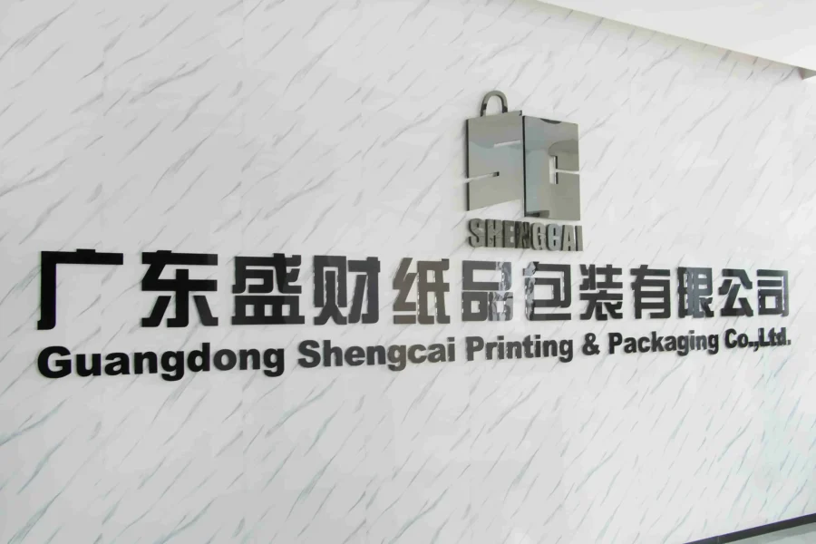 Shengcai Printing & Packaging Co. sign in the office lobby